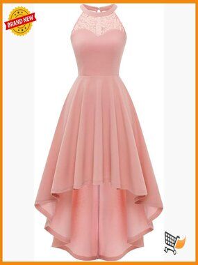 Hi Lo Cocktail Dress Sleeveless Halter A-Line Knee Length Zipper